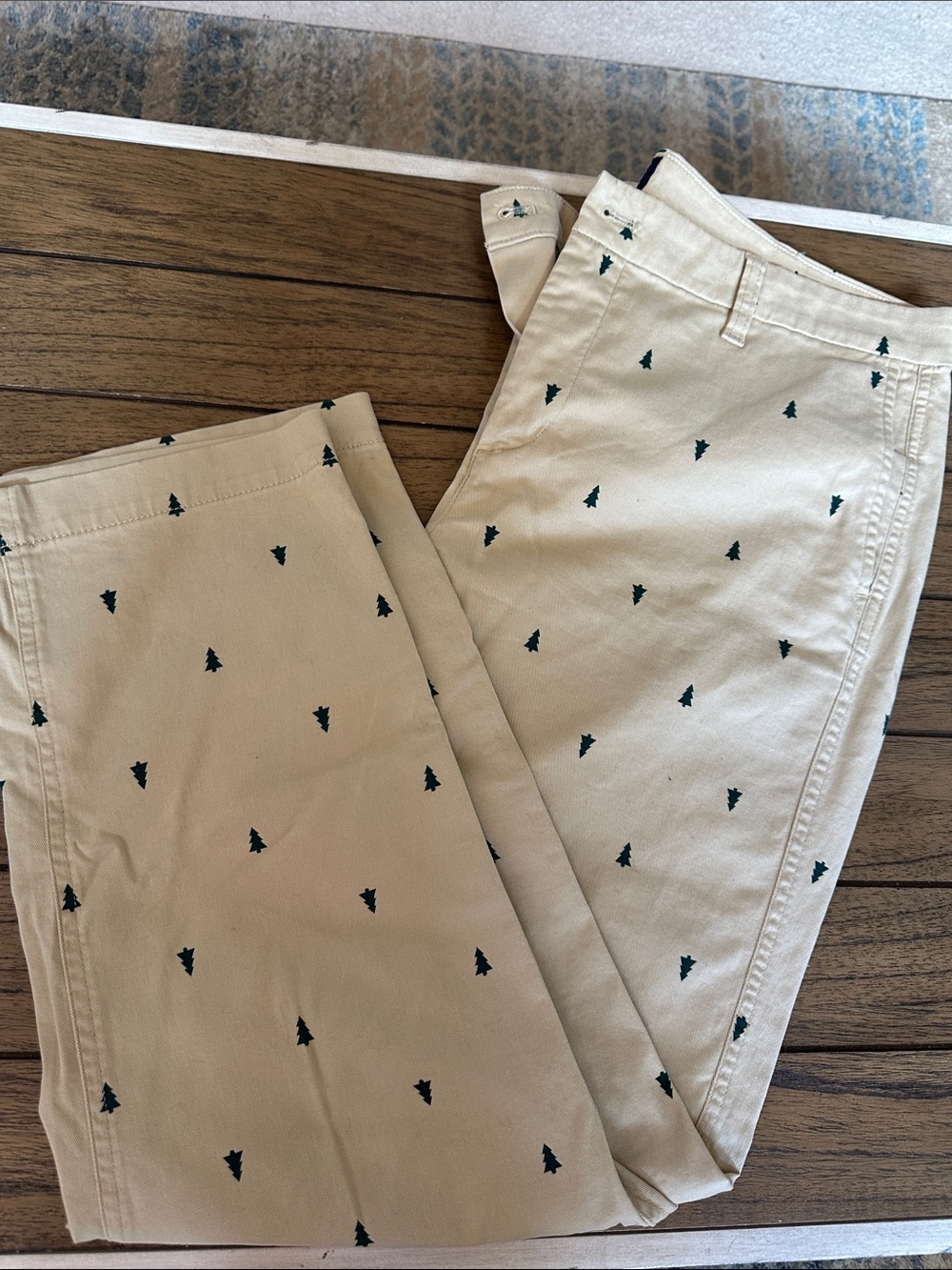 J. Crew Beige Chino Pants with Green Tree Motif